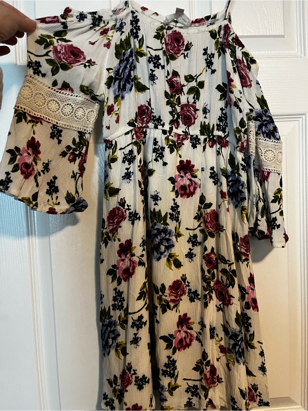 Floral Off-Shoulder Mini Dress - White with Pink & Blue Roses